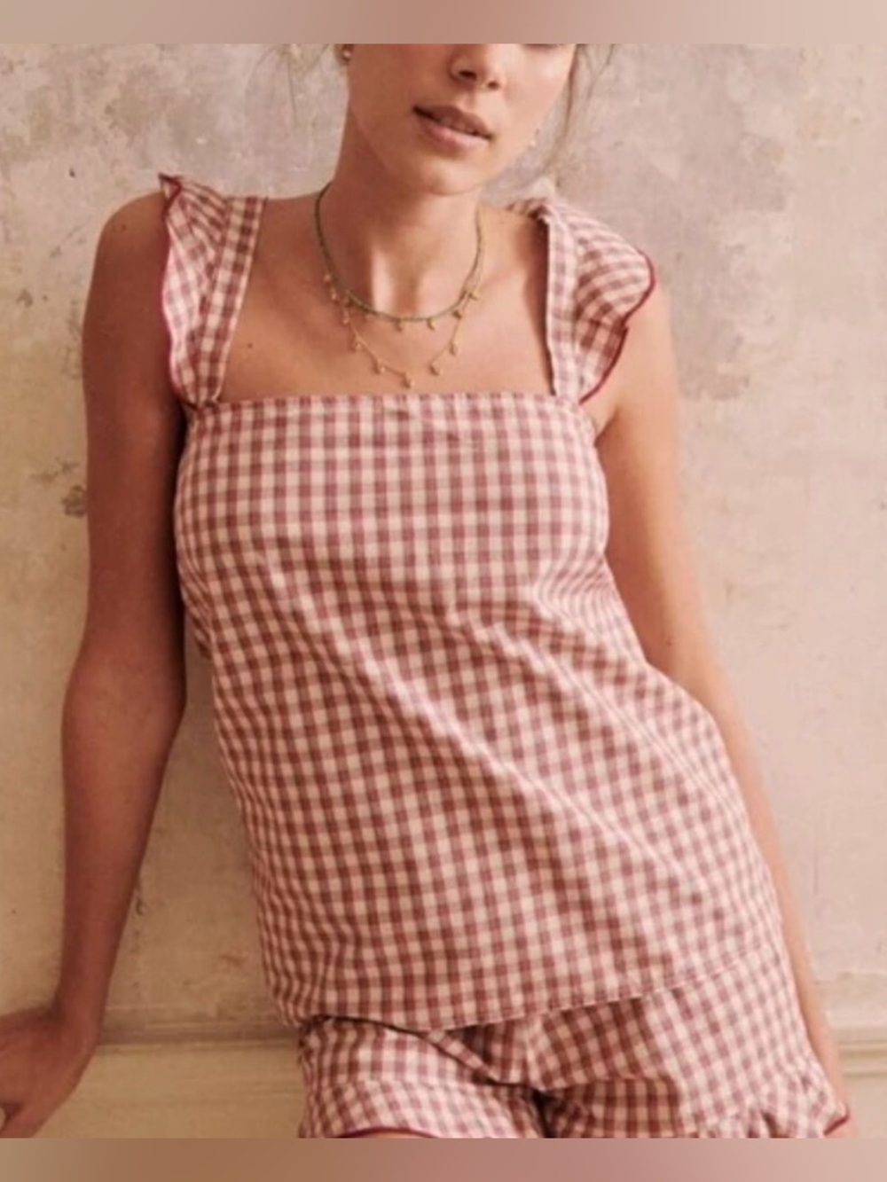 Sezane Violette, Pink Gingham Pajama Set SZ 38 US M